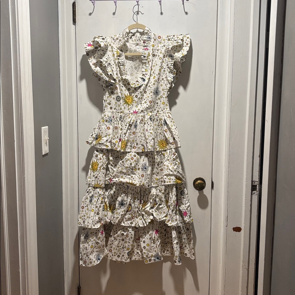 CELIA B Delfina sun moon celestial midi ruffle tiered dress - Picture 2 of 9